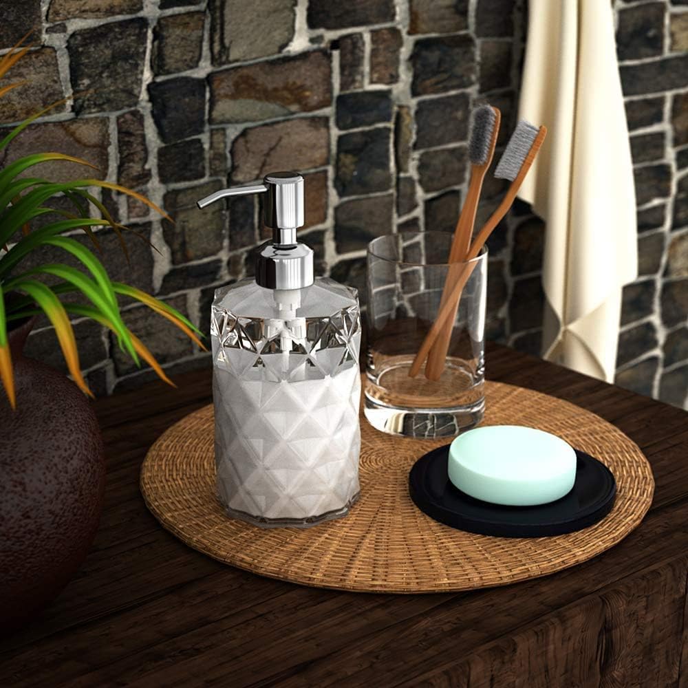 GLADPURE Soap Dispenser - 2 Pack, 12 Oz Clear Diamond Design Glass Refillable Hand Soap Dispensers; with 304 Rust Proof Stainless Steel Pump, Lotion Dispensers for Kitchen, Bathroom - Image 6