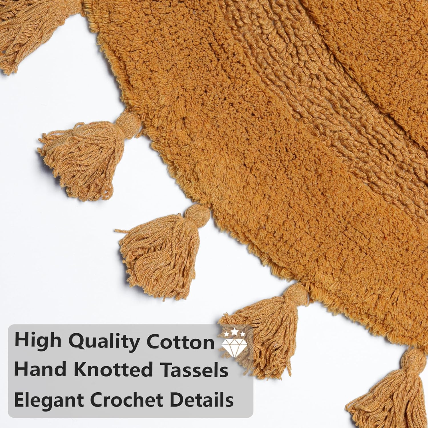 Half Circle Boho Bathroom Rugs with Tassels 100% Cotton Hand-Woven Bath Rugs Non Slip Absorbent Crochet Rugs Machine Washable Boho Bath Mats for Bathroom Floor Tub - Image 4