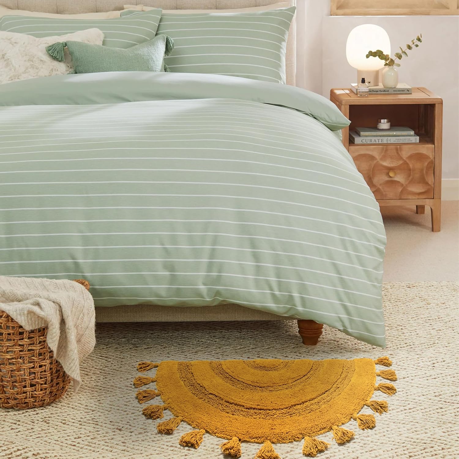 Half Circle Boho Bathroom Rugs with Tassels 100% Cotton Hand-Woven Bath Rugs Non Slip Absorbent Crochet Rugs Machine Washable Boho Bath Mats for Bathroom Floor Tub - Image 7