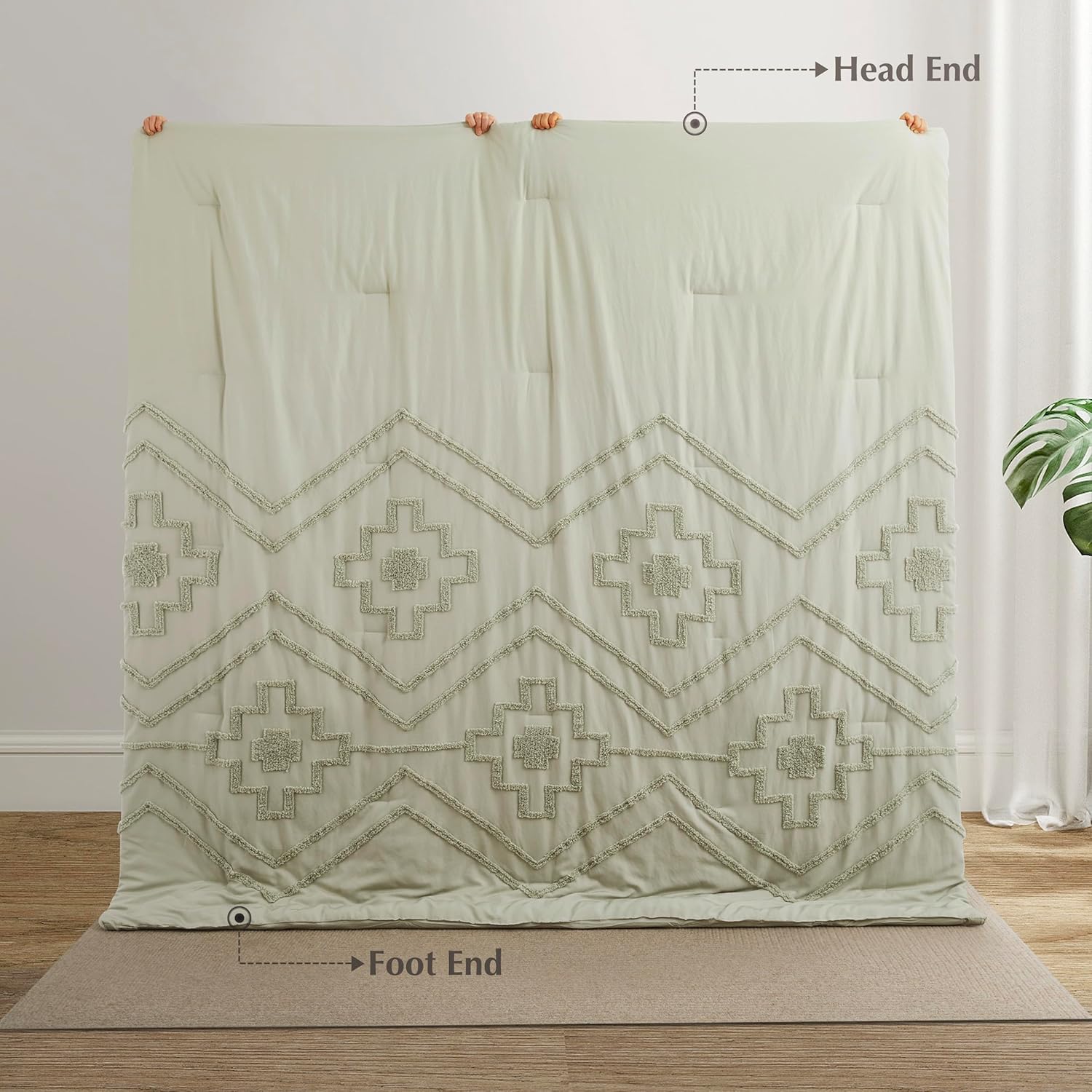 Oli Anderson Boho Tufted Comforter Set Queen Size, 3 Pcs Soft Jacquard Bedding Set for All Seasons, Shabby Chic Farmhouse Bedding Set with Comforters for All Seasons (Mist Sage, Queen) - Image 4