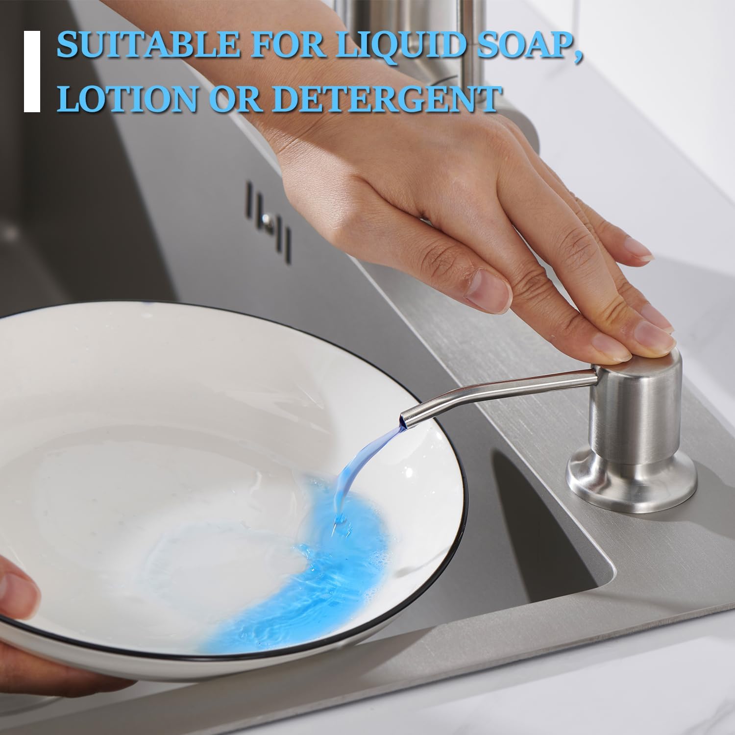 Sink Soap Dispenser Brushed Nickel, Soap Dispenser for Kitchen Sink Stainless Steel Refill from The Top Built in Sink Soap Dispensers with 13 OZ Soap Bottle - Image 3